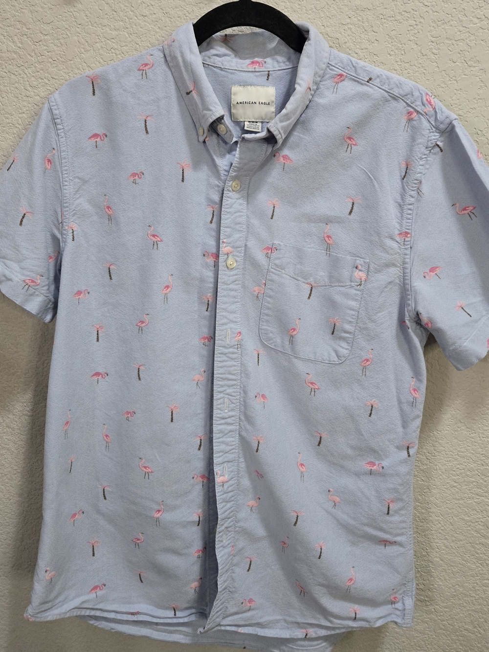 American Eagle Flamingo Print Short Sleeve Shirt